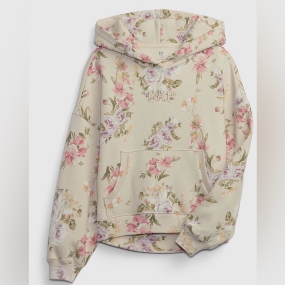 LoveShackFancy GAP Cream Floral Hoodie with Pink & Lavender Blooms